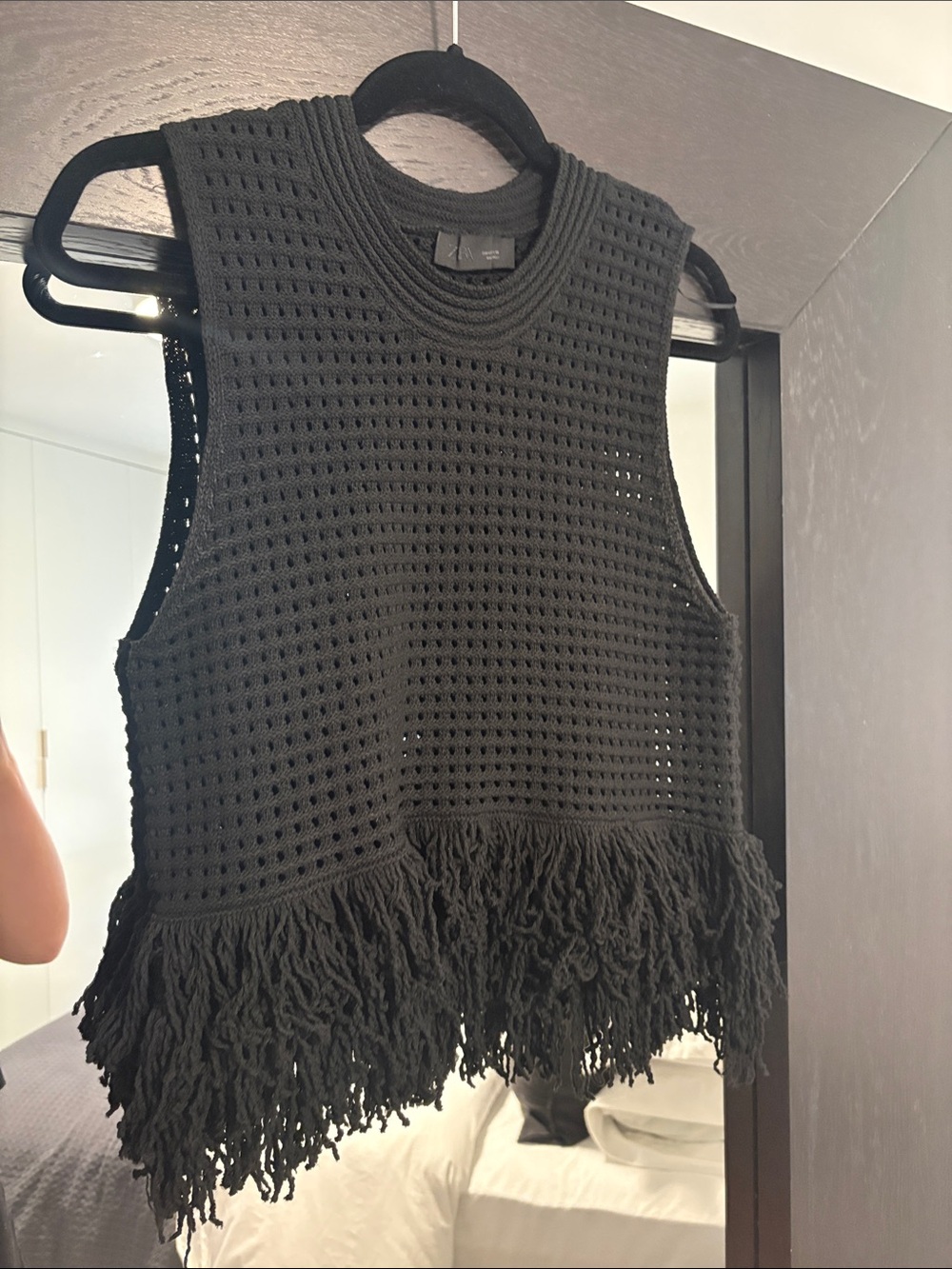 Zara Black Crochet Fringe Tank Top